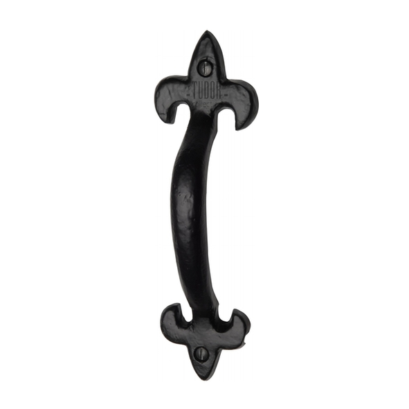 TC385 128 • 128mm • Antique Black Iron • Heritage Brass Fleur De Lys Pull Handle